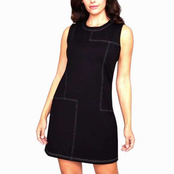 Pure Amici Black Textured White Stitching Sleeveless Sheath Mini Dress Size XS - Picture 1 of 12